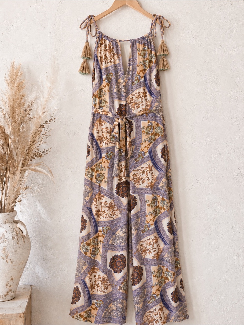 Easel NWOT Boho Tassel Tie Wide Leg Jumpsuit Romper Small